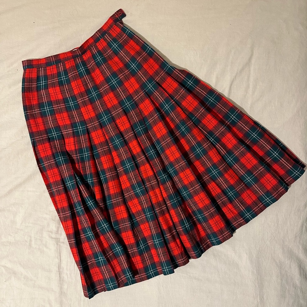 Pendleton Vintage Red and Green Tartan Plaid Pleated Wool Skirt